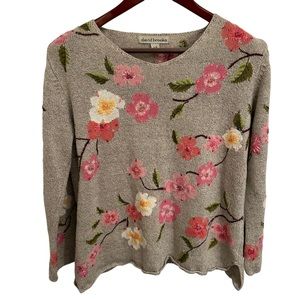 David Brooks Embroidered Floral Sweater L